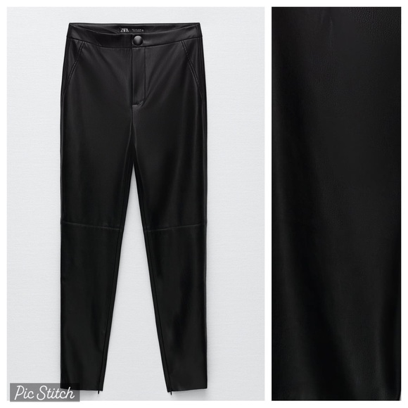NWT. Zara Black Faux Leather High-waist Leggings. Size M. - Picture 8 of 11